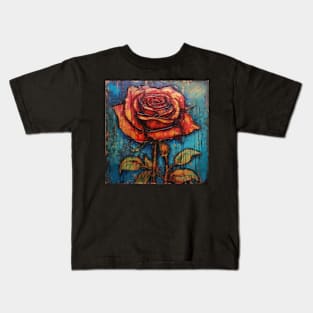 Offset Tiled Art Brut Orange Rose Pattern Kids T-Shirt